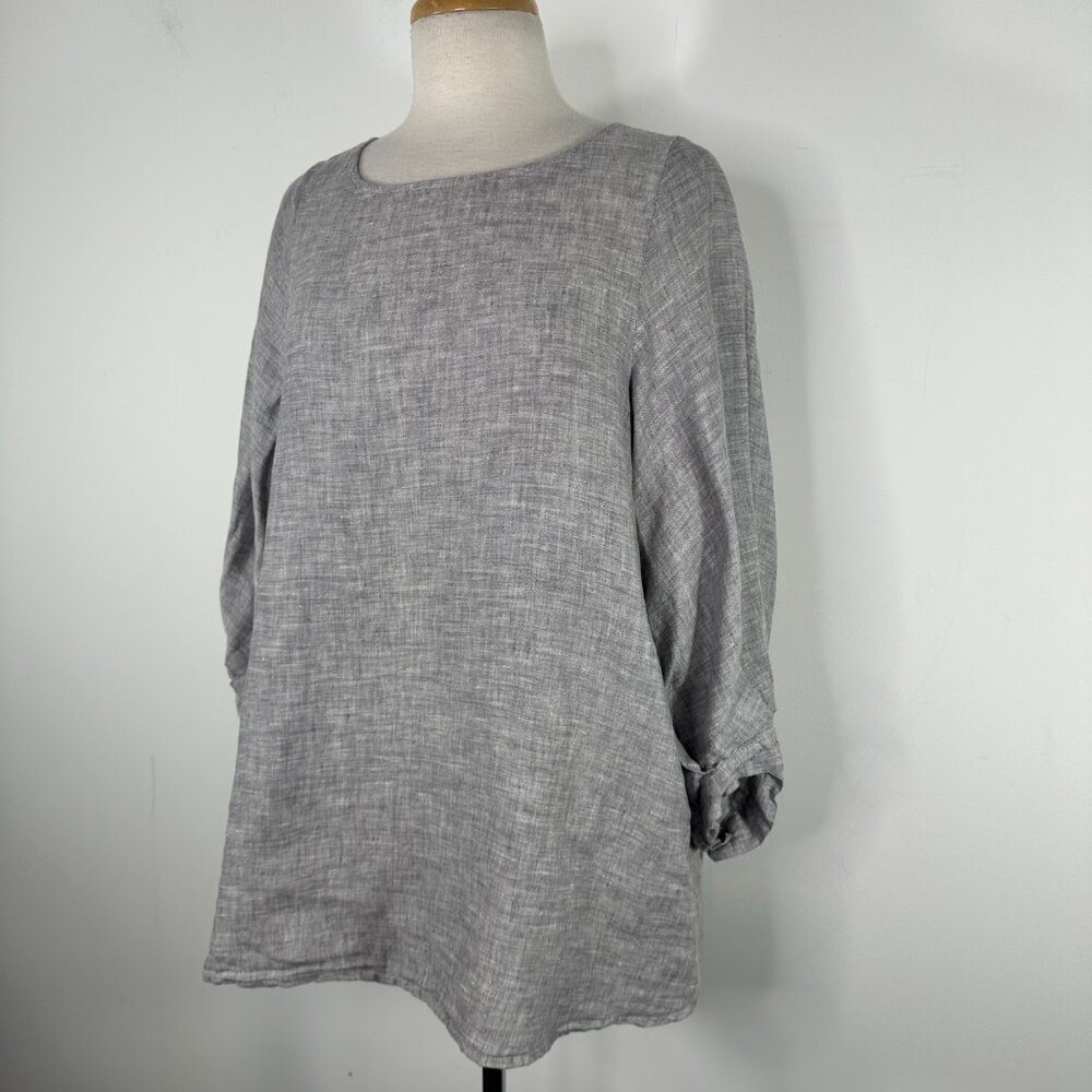 Yuvita 3/4 Sleeve Gray Lagenlook Top Blouse 100% Linen Women's Size XS